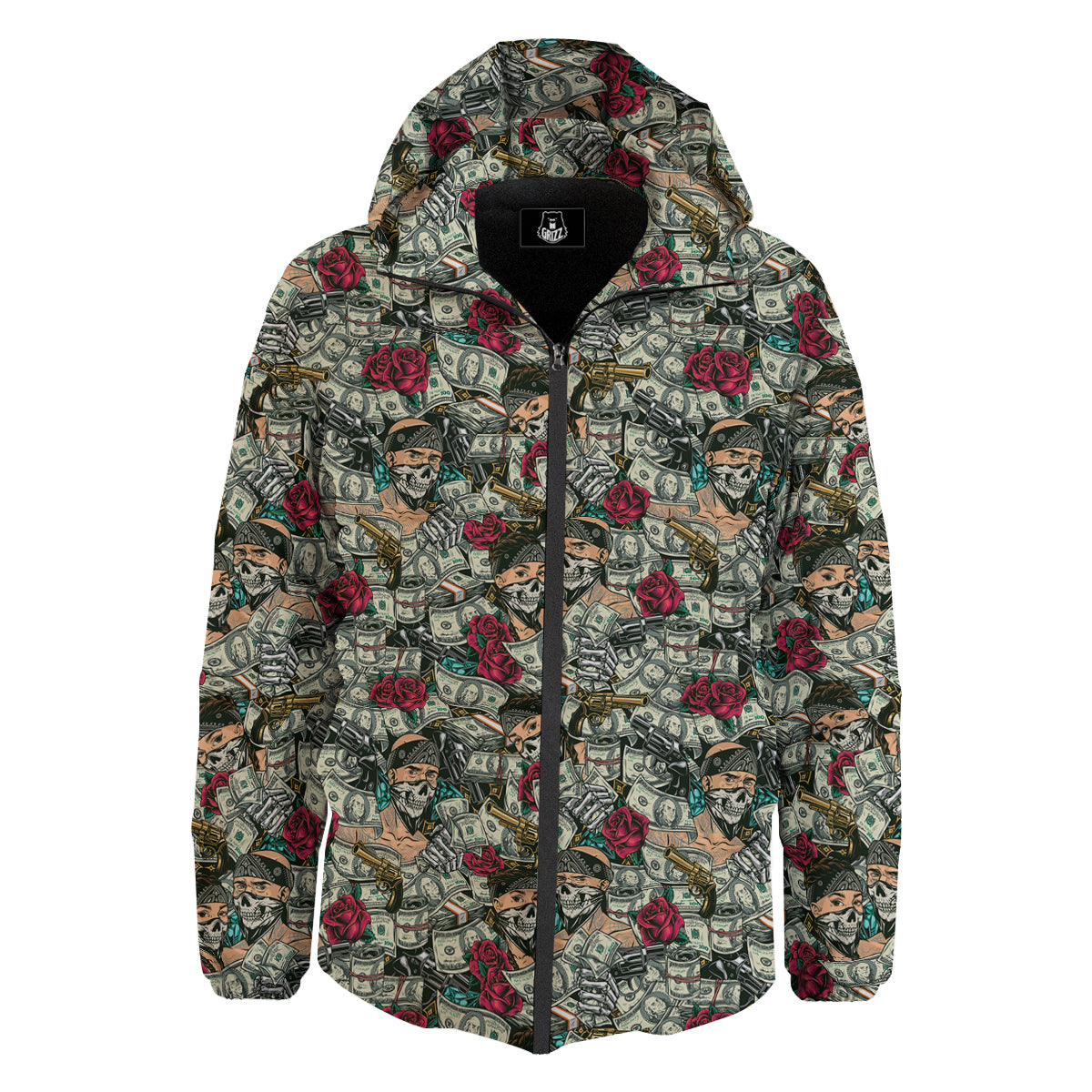 Gang Gun And Money Vintage Print Pattern Down Jacket-grizzshop