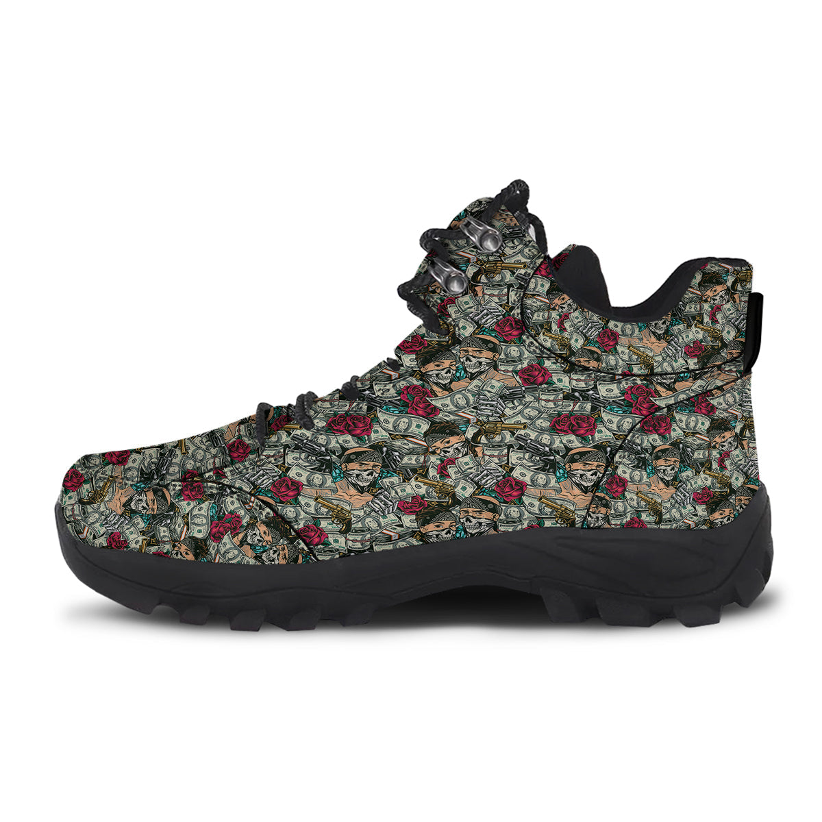 Gang Gun And Money Vintage Print Pattern Hiking Shoes-grizzshop