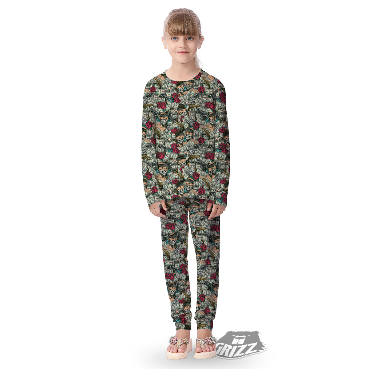 Gang Gun And Money Vintage Print Pattern Kid's Pajamas-grizzshop