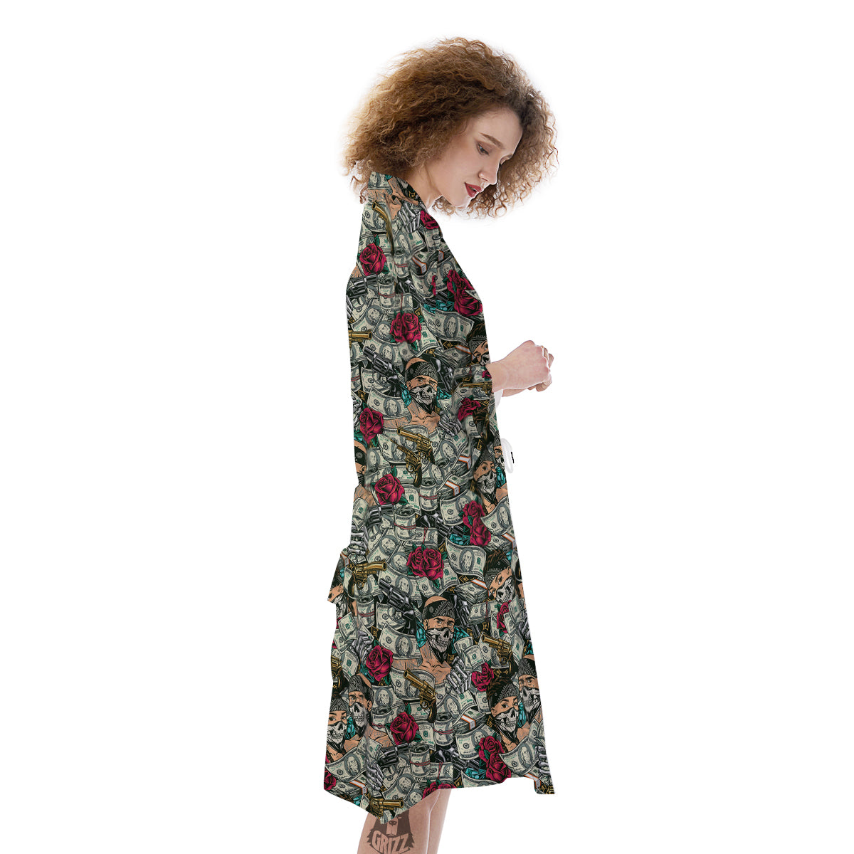 Gang Gun And Money Vintage Print Pattern Kimono-grizzshop