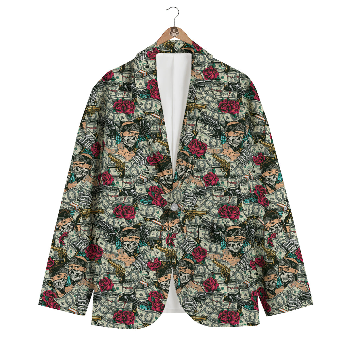 Gang Gun And Money Vintage Print Pattern Men's Blazer-grizzshop