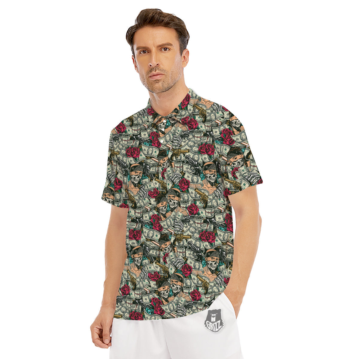 Gang Gun And Money Vintage Print Pattern Men's Golf Shirts-grizzshop