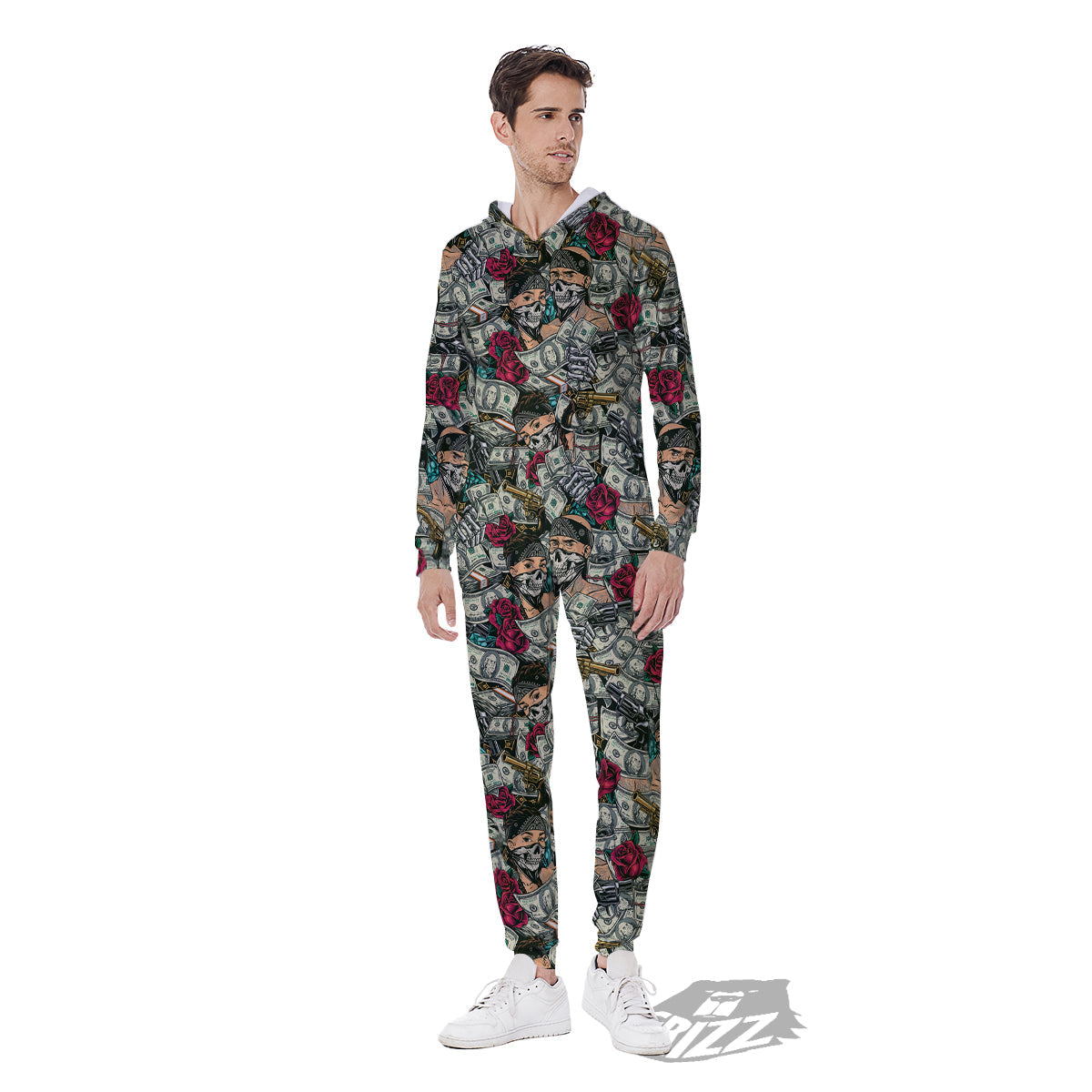 Gang Gun And Money Vintage Print Pattern Men's Jumpsuit-grizzshop