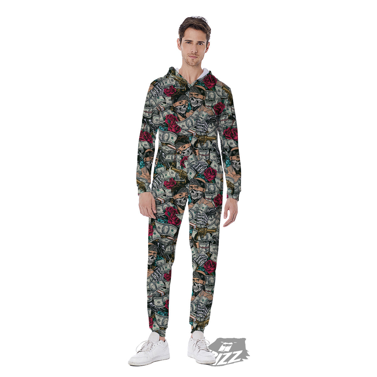 Gang Gun And Money Vintage Print Pattern Men's Jumpsuit-grizzshop