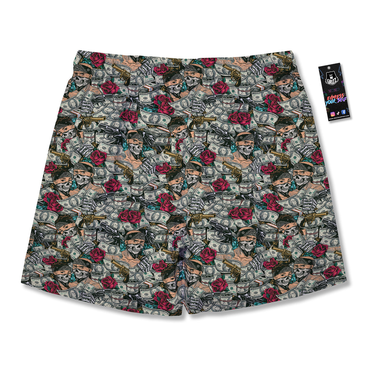 Gang Gun And Money Vintage Print Pattern Men's Running Shorts-grizzshop