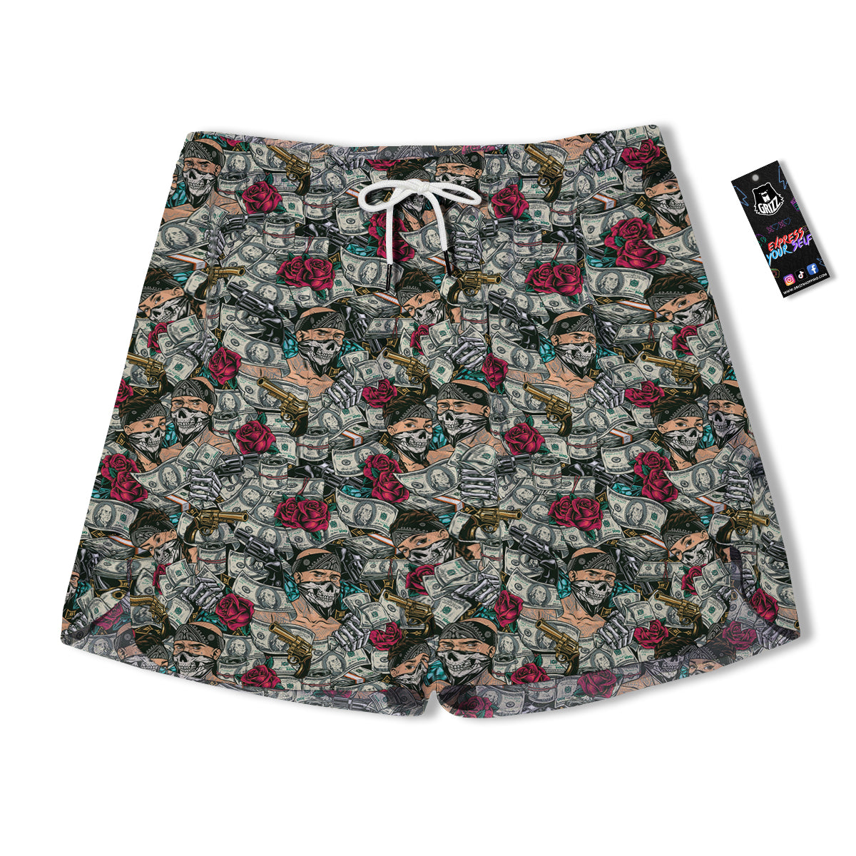 Gang Gun And Money Vintage Print Pattern Men's Running Shorts-grizzshop