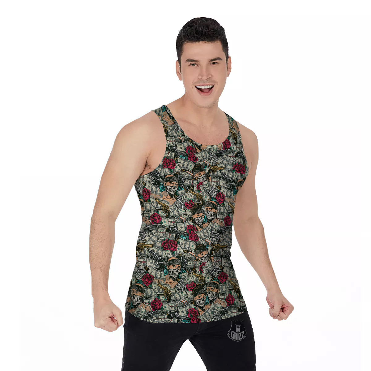 Gang Gun And Money Vintage Print Pattern Men's Tank Top-grizzshop