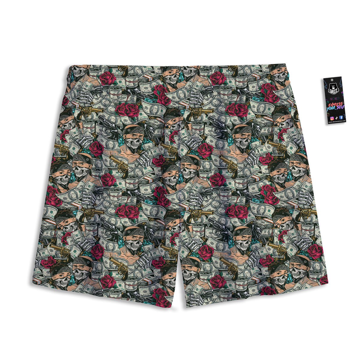 Gras Geometric Mardi Print Pattern Mesh Shorts