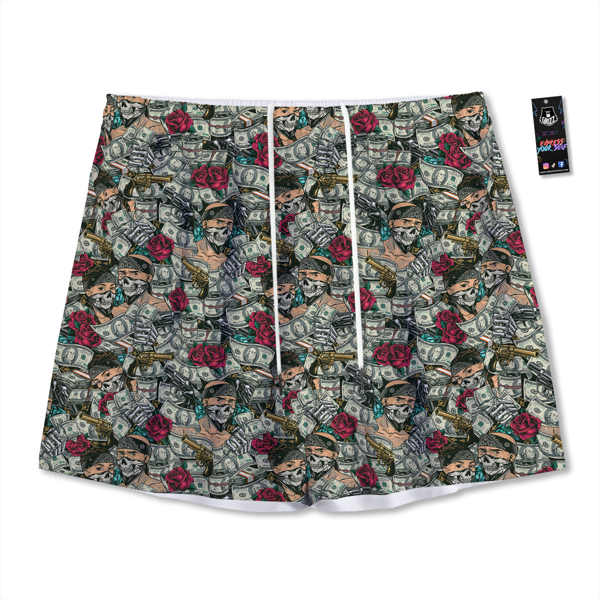 Gras Geometric Mardi Print Pattern Mesh Shorts