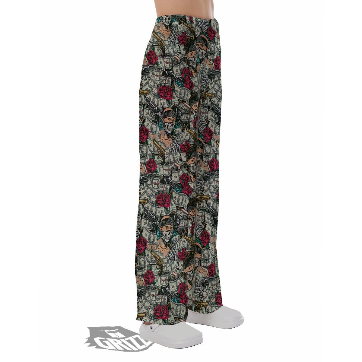Gang Gun And Money Vintage Print Pattern Pajama Pants-grizzshop