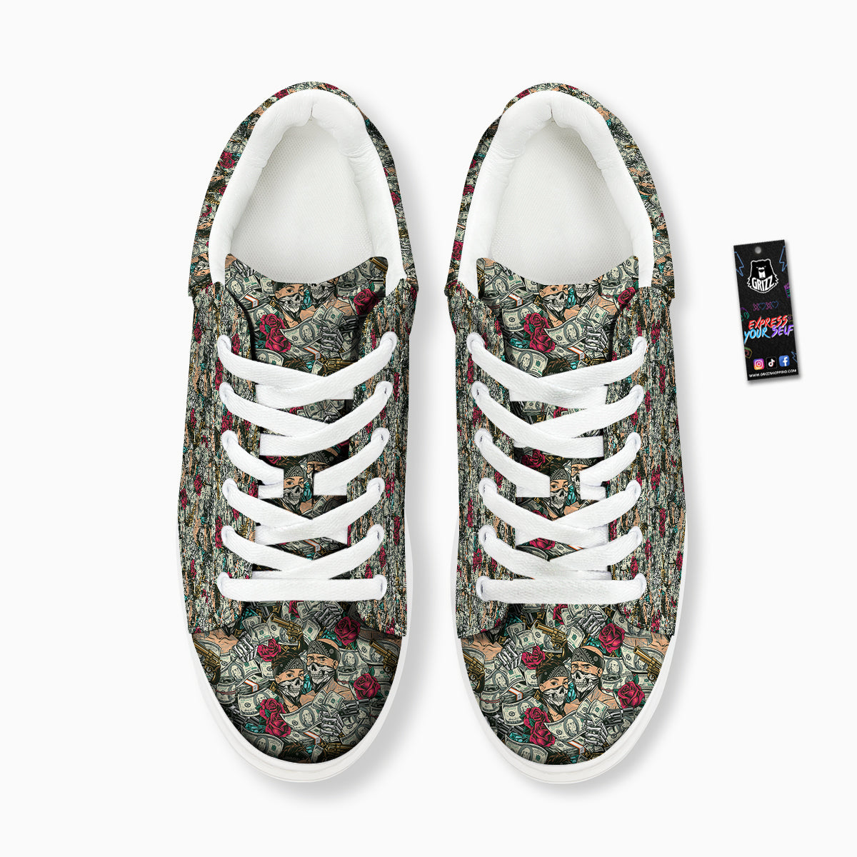 Gang Gun And Money Vintage Print Pattern Platform Shoes-grizzshop