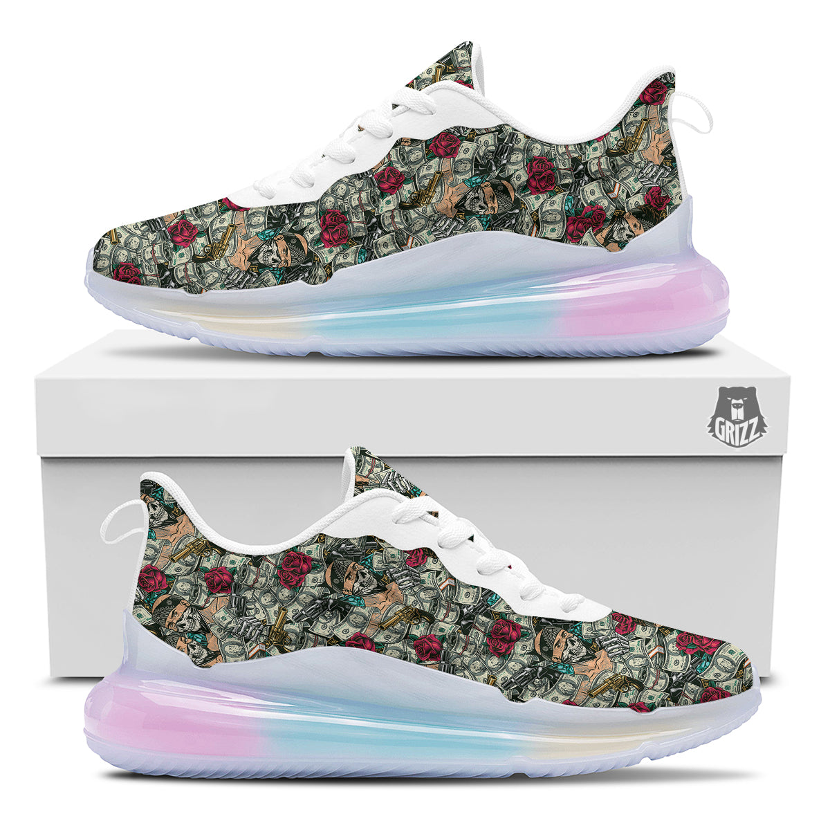 Gang Gun And Money Vintage Print Pattern Running Sneakers-grizzshop