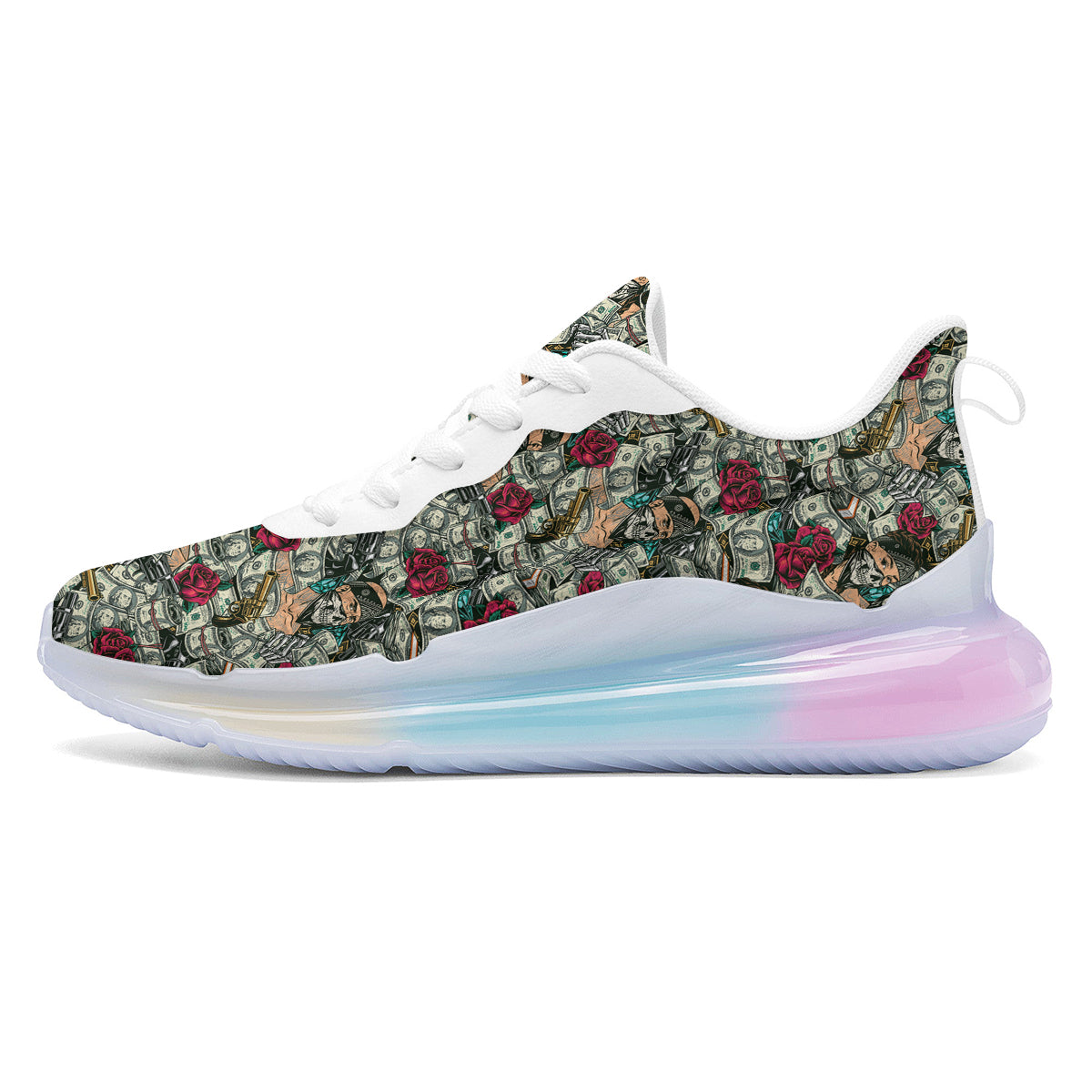 Gang Gun And Money Vintage Print Pattern Running Sneakers-grizzshop