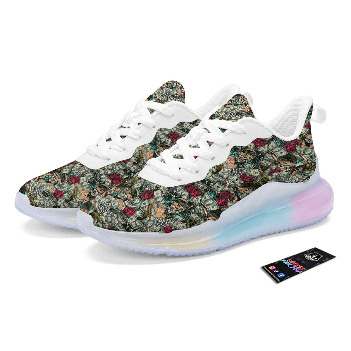 Gang Gun And Money Vintage Print Pattern Running Sneakers-grizzshop