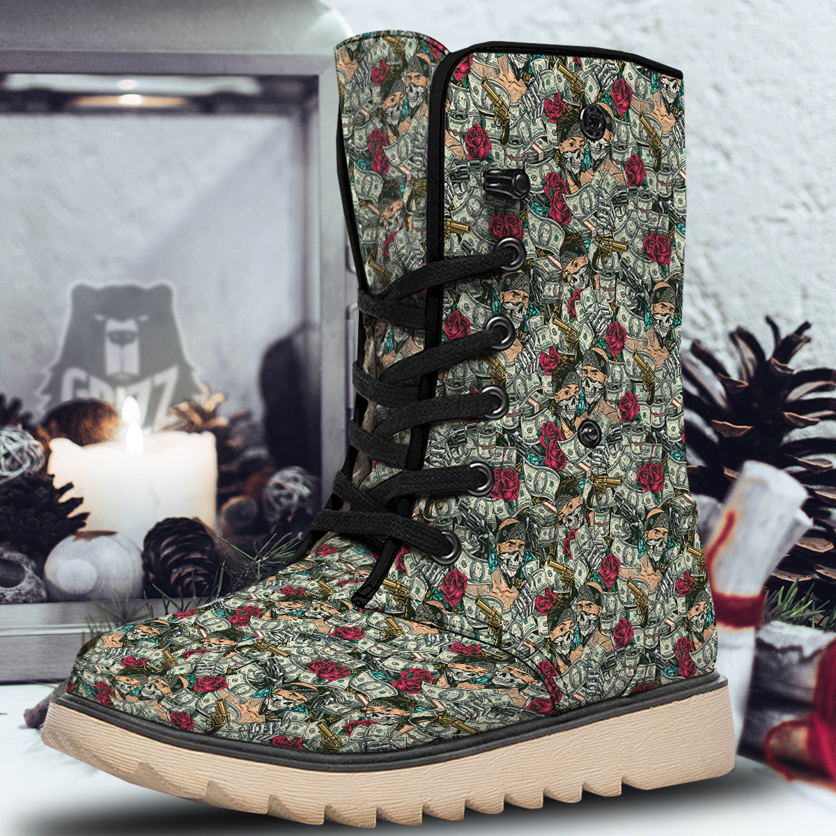 Gang Gun And Money Vintage Print Pattern Snow Boots-grizzshop