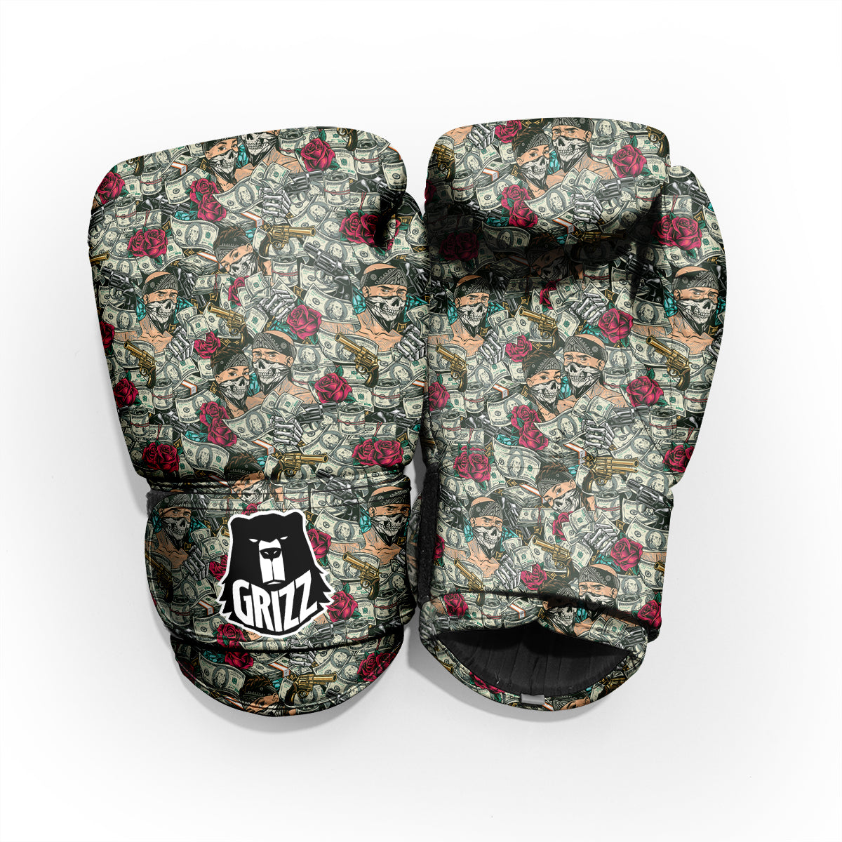 Gang Gun And Money Vintage Print Pattern Pro Boxing Glove