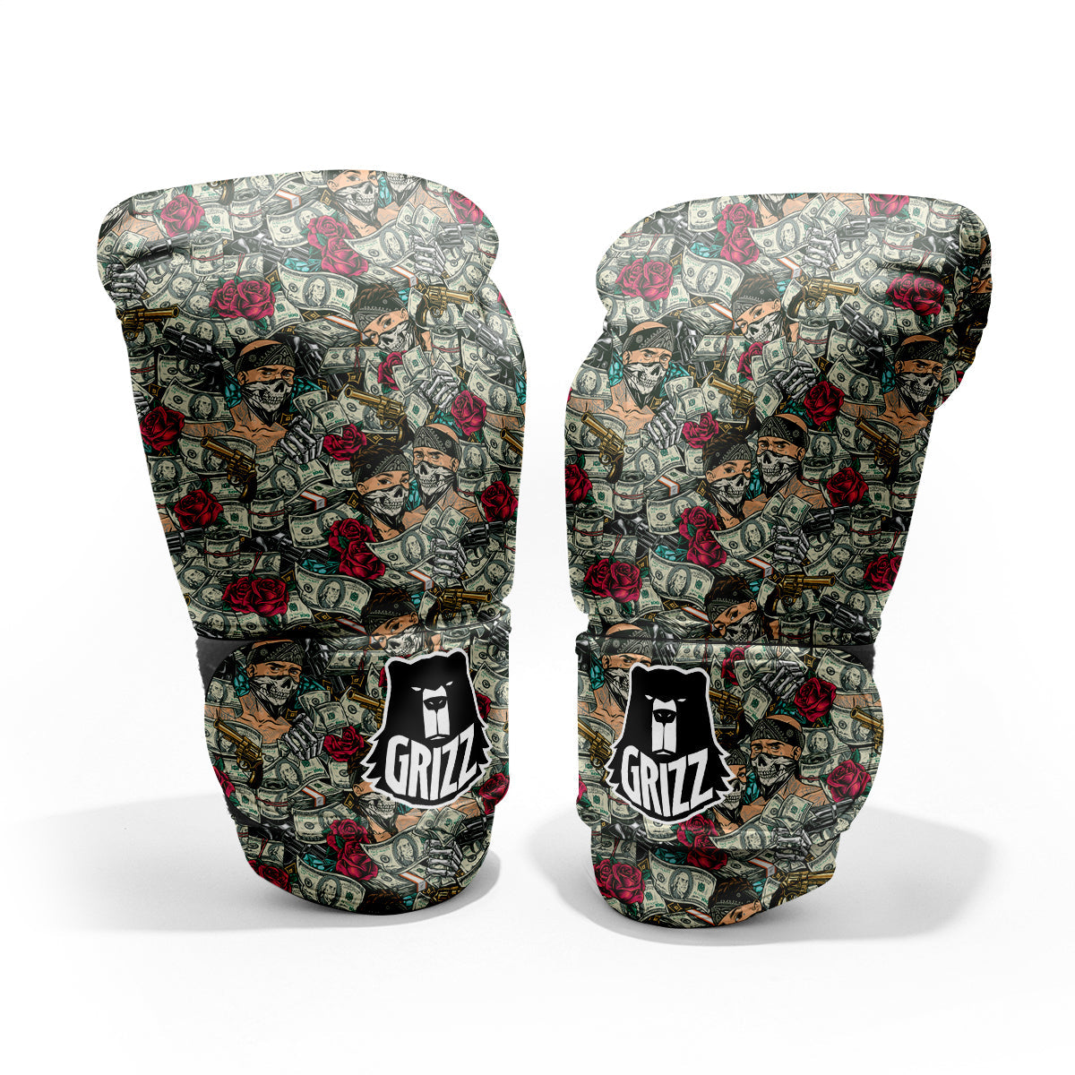 Gang Gun And Money Vintage Print Pattern Pro Boxing Glove