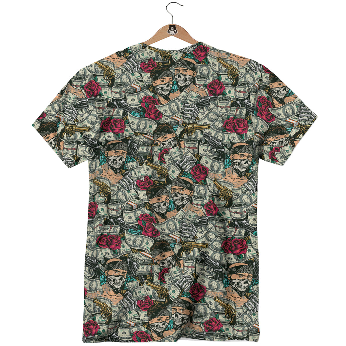 Gang Gun And Money Vintage Print Pattern T-Shirt-grizzshop
