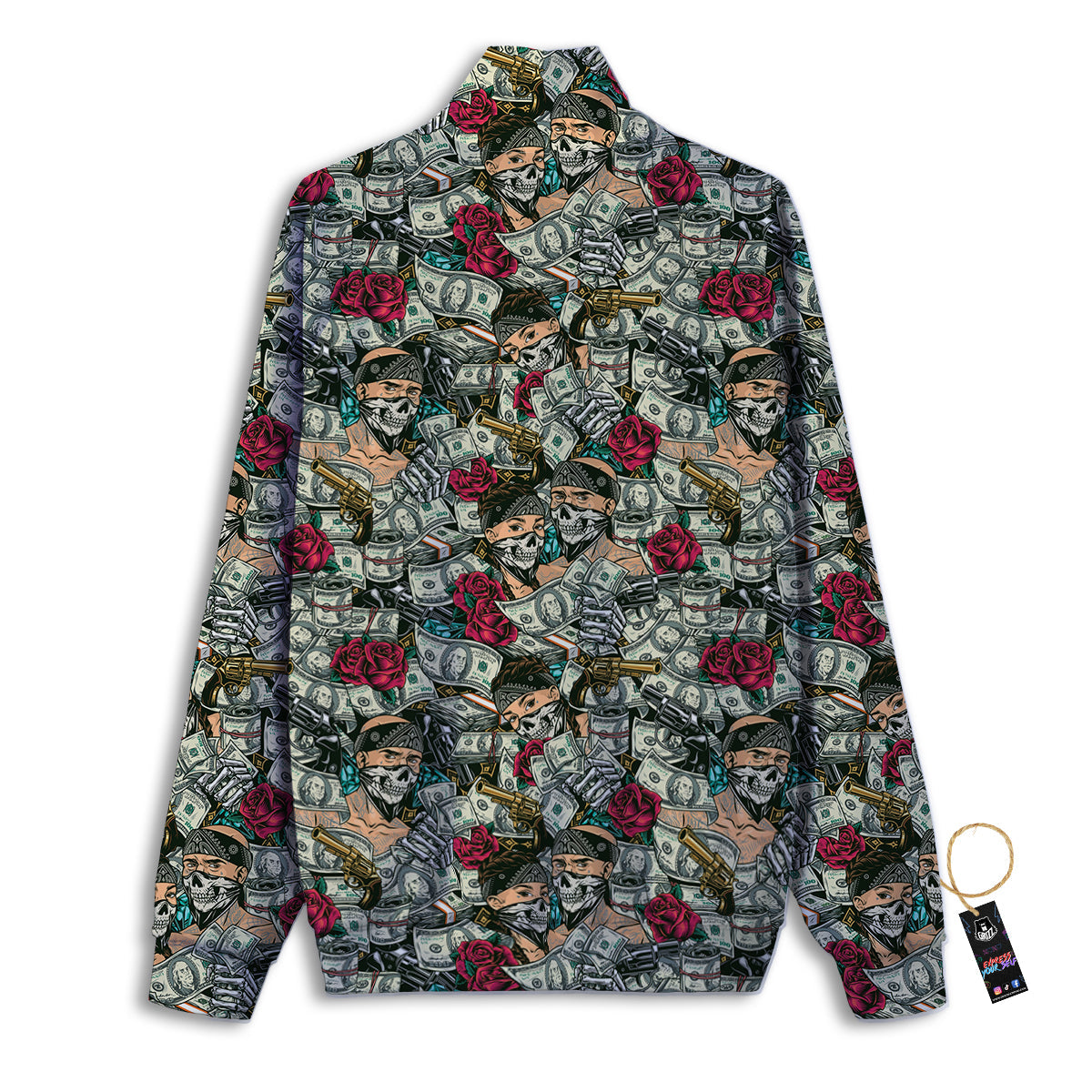 Gang Gun And Money Vintage Print Pattern Track Jacket-grizzshop