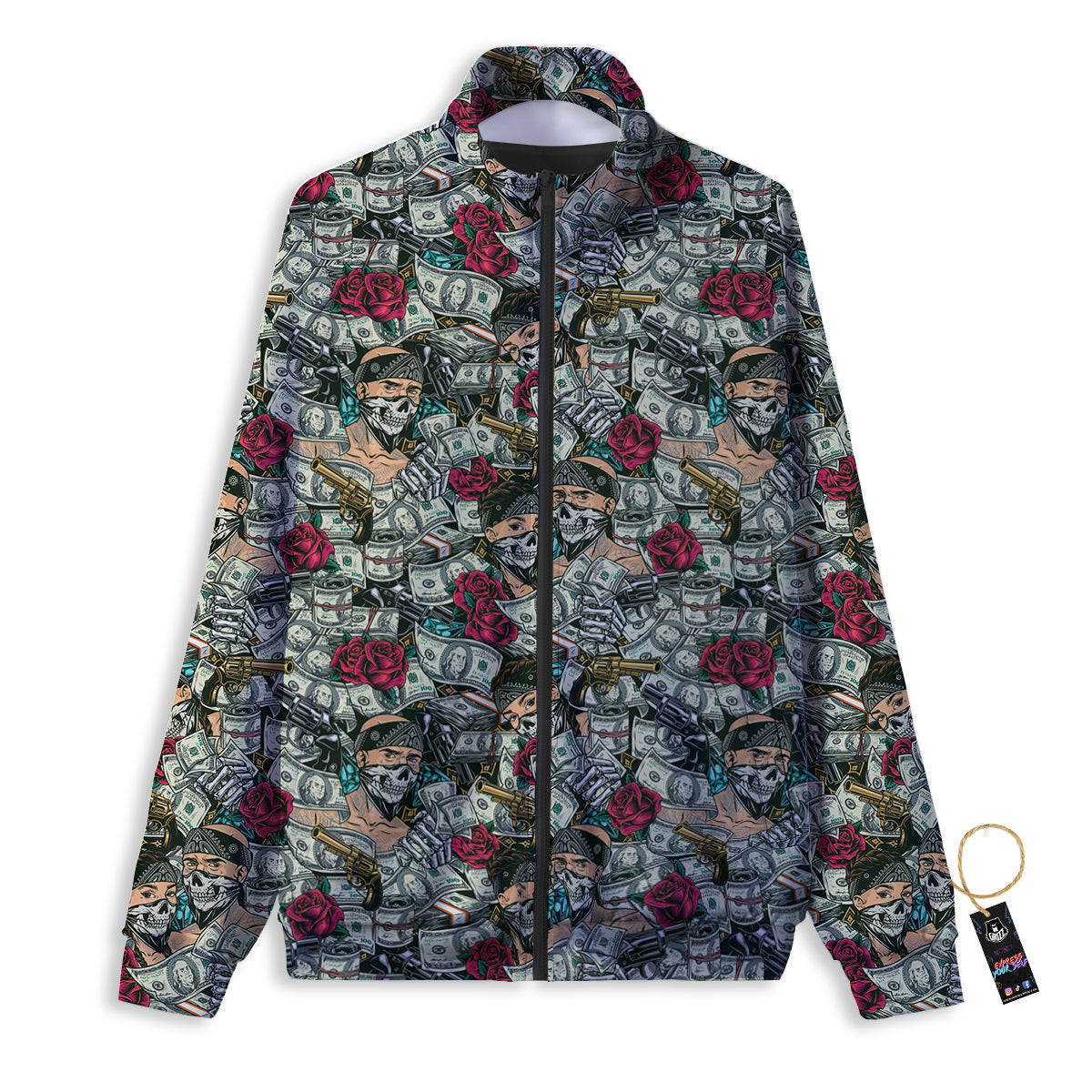 Gang Gun And Money Vintage Print Pattern Track Jacket-grizzshop