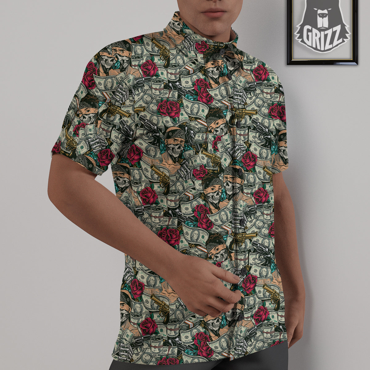 Gang Gun And Money Vintage Print Pattern Untucked Shirts-grizzshop