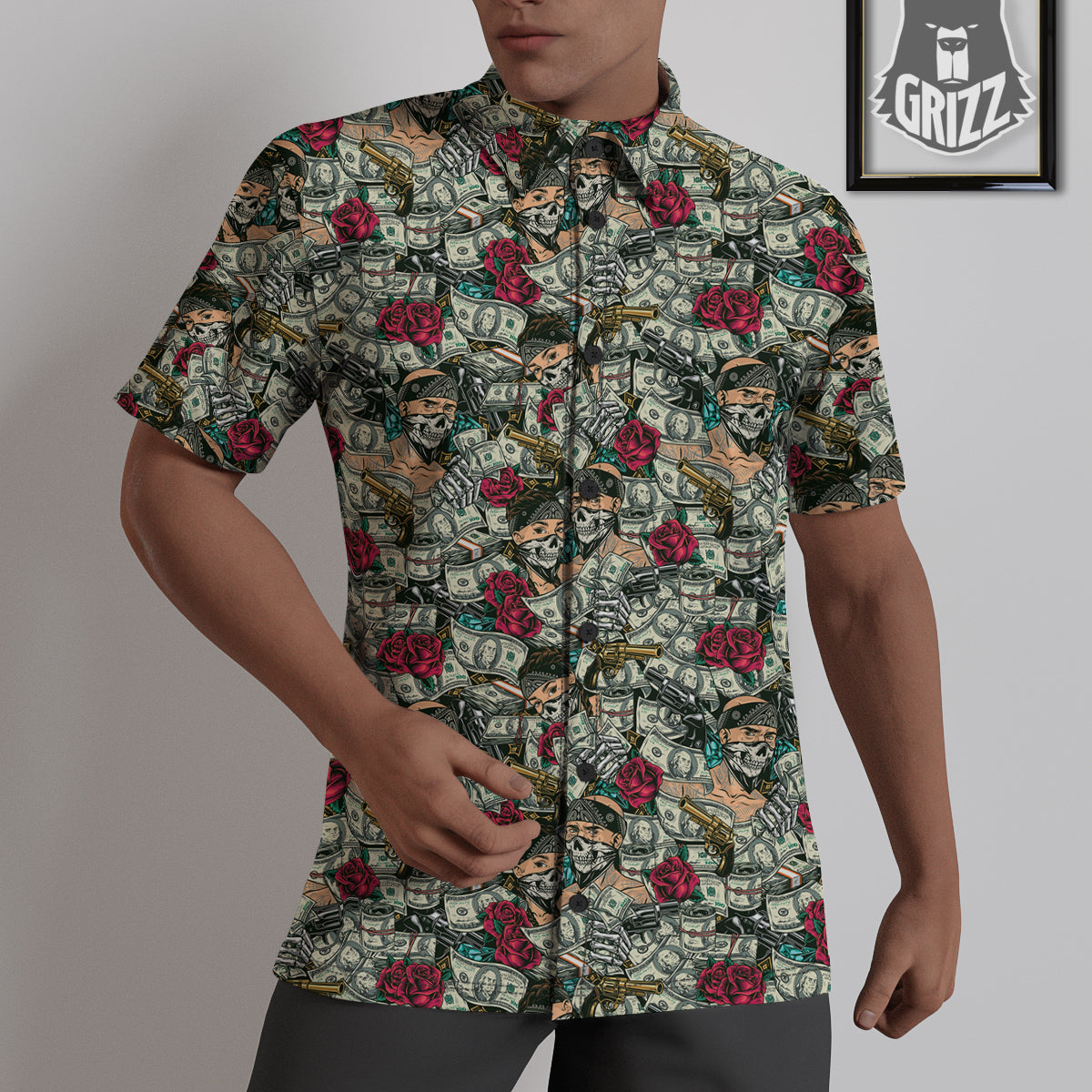 Gang Gun And Money Vintage Print Pattern Untucked Shirts-grizzshop
