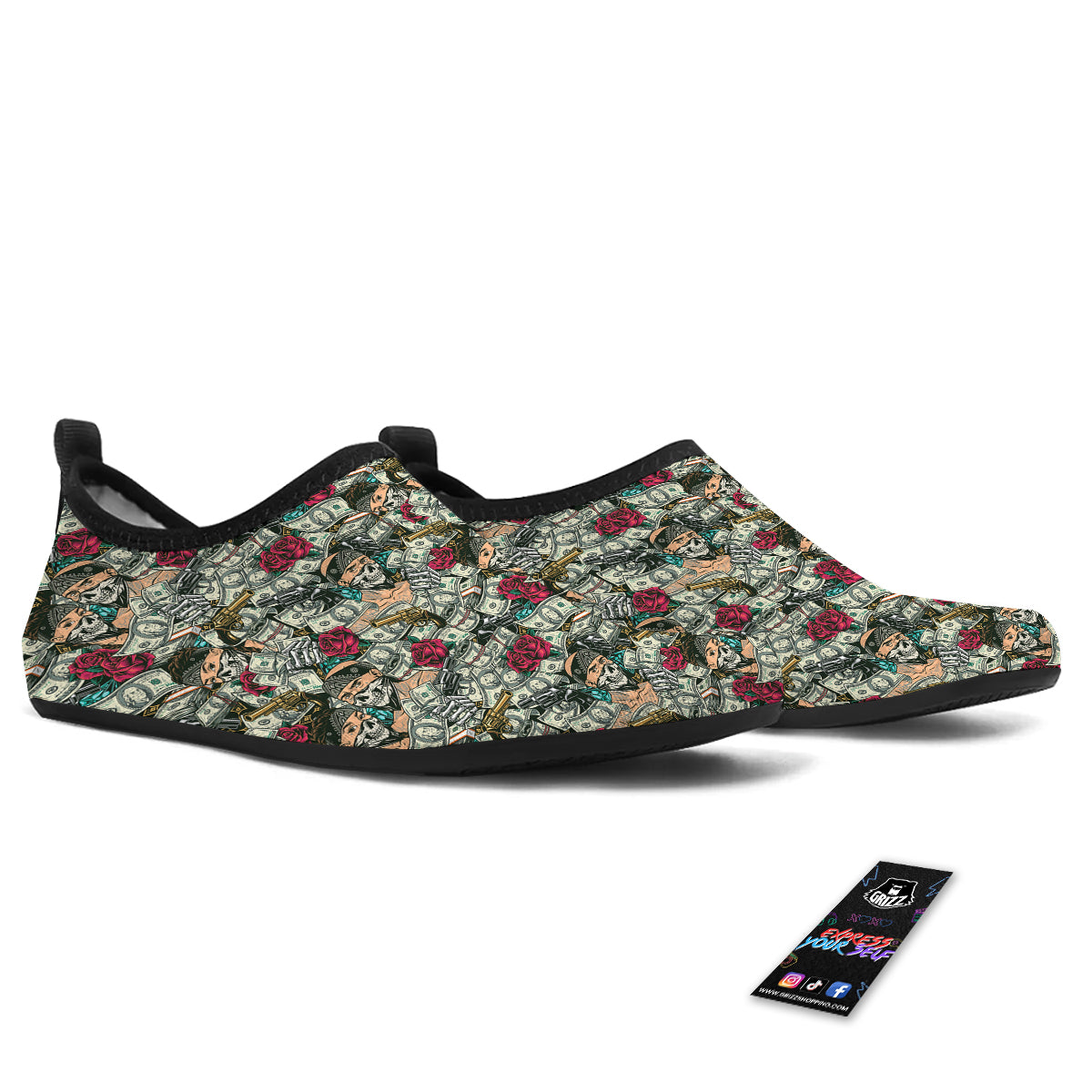 Gang Gun And Money Vintage Print Pattern Water Shoes-grizzshop
