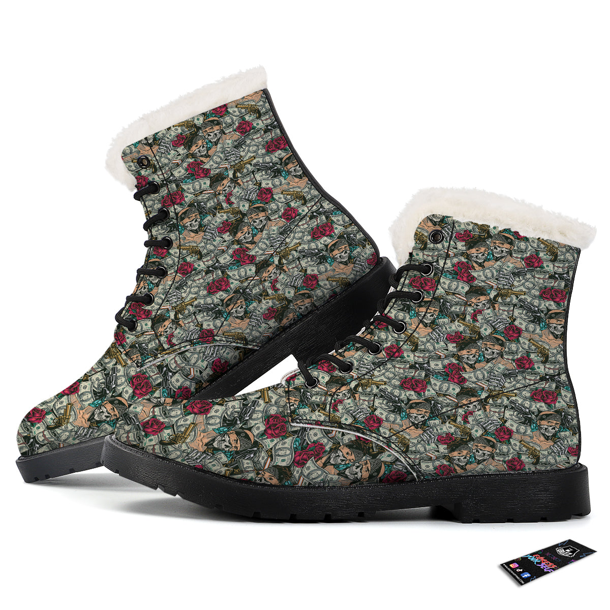 Gang Gun And Money Vintage Print Pattern Winter Boots-grizzshop