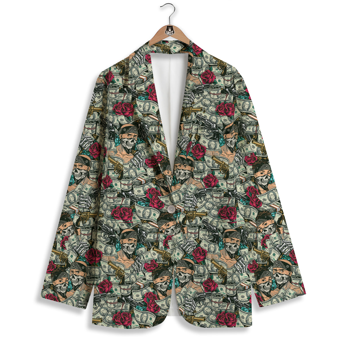 Gang Gun And Money Vintage Print Pattern Women's Blazer-grizzshop