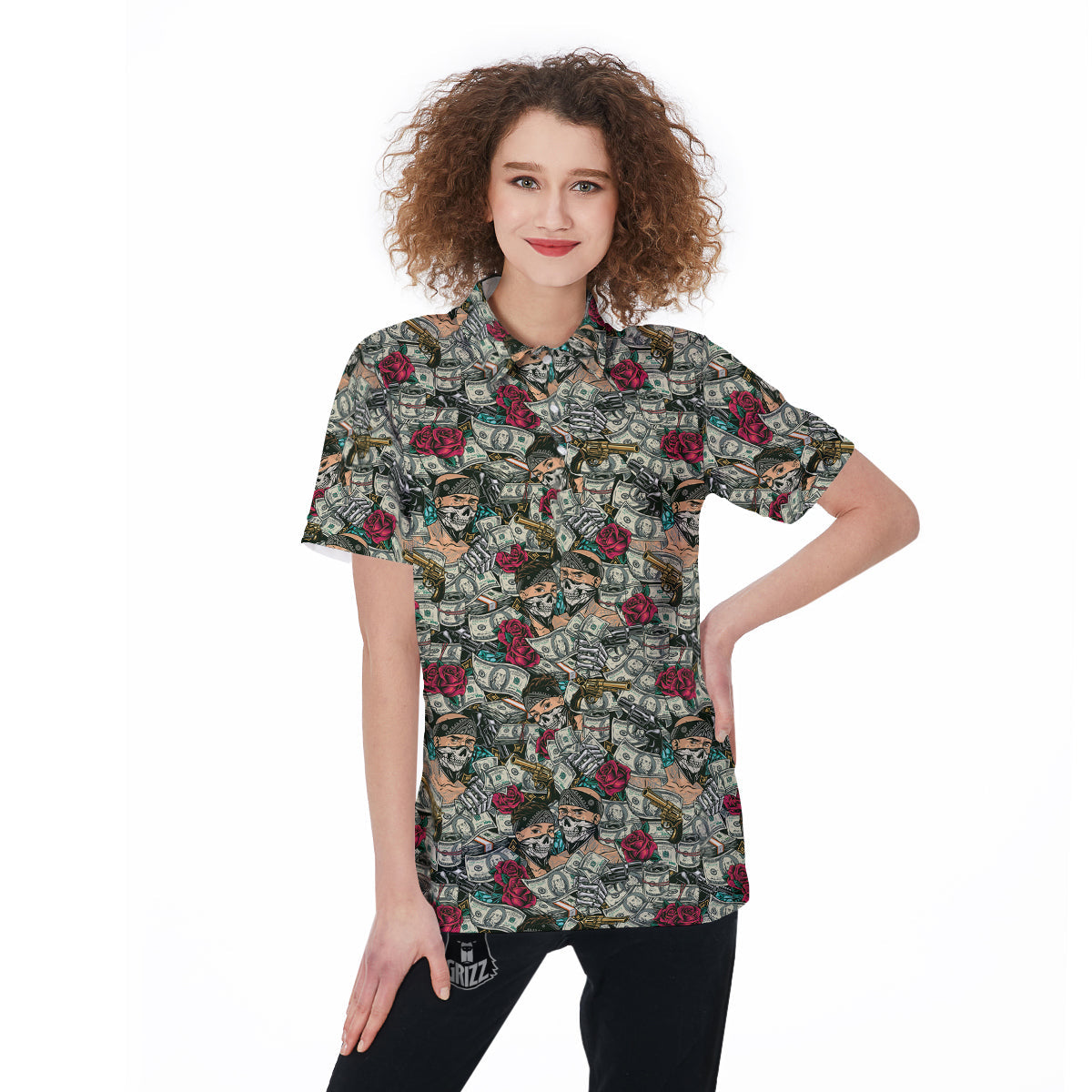 Gang Gun And Money Vintage Print Pattern Women's Golf Shirts-grizzshop