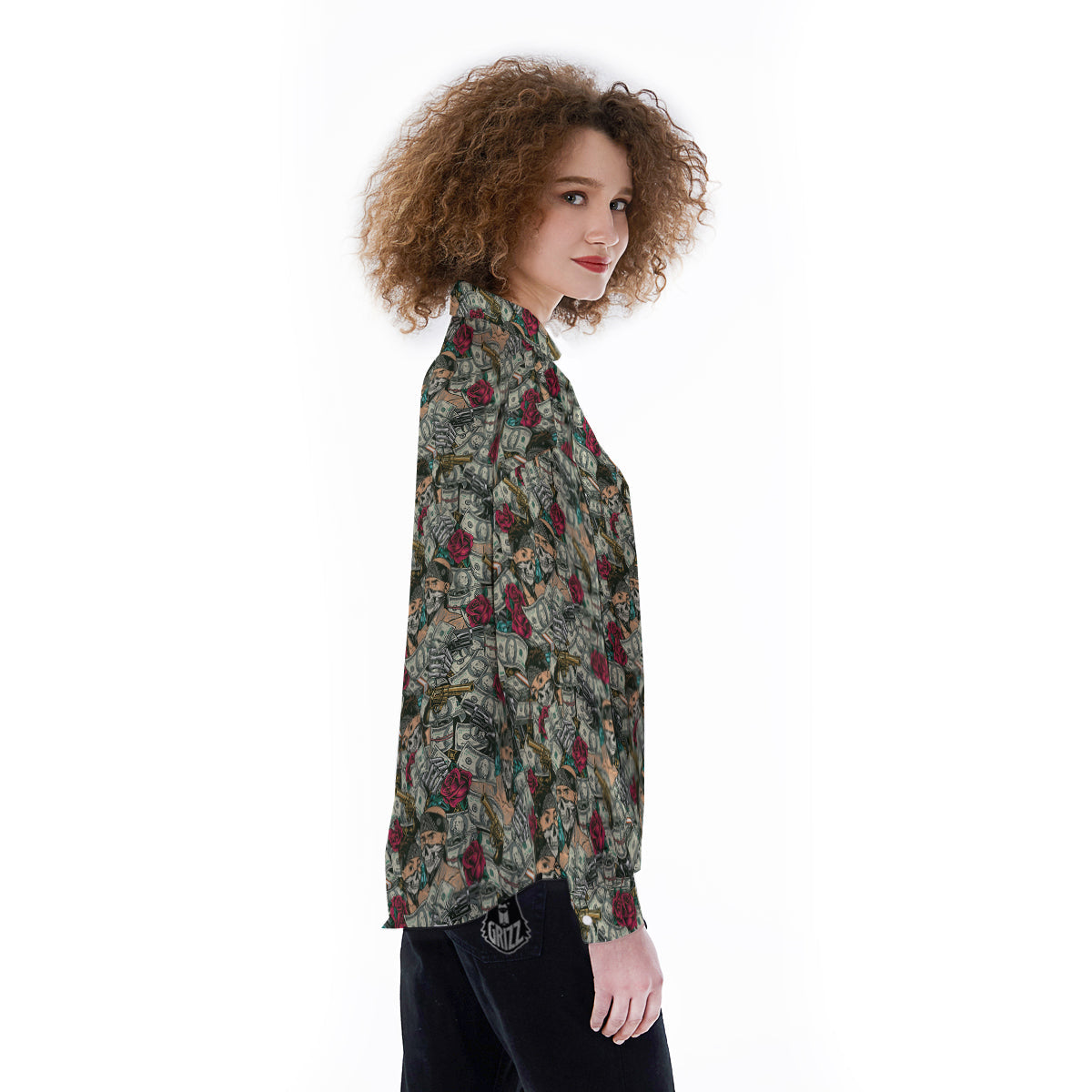 Gang Gun And Money Vintage Print Pattern Women's Long Sleeve Shirts-grizzshop