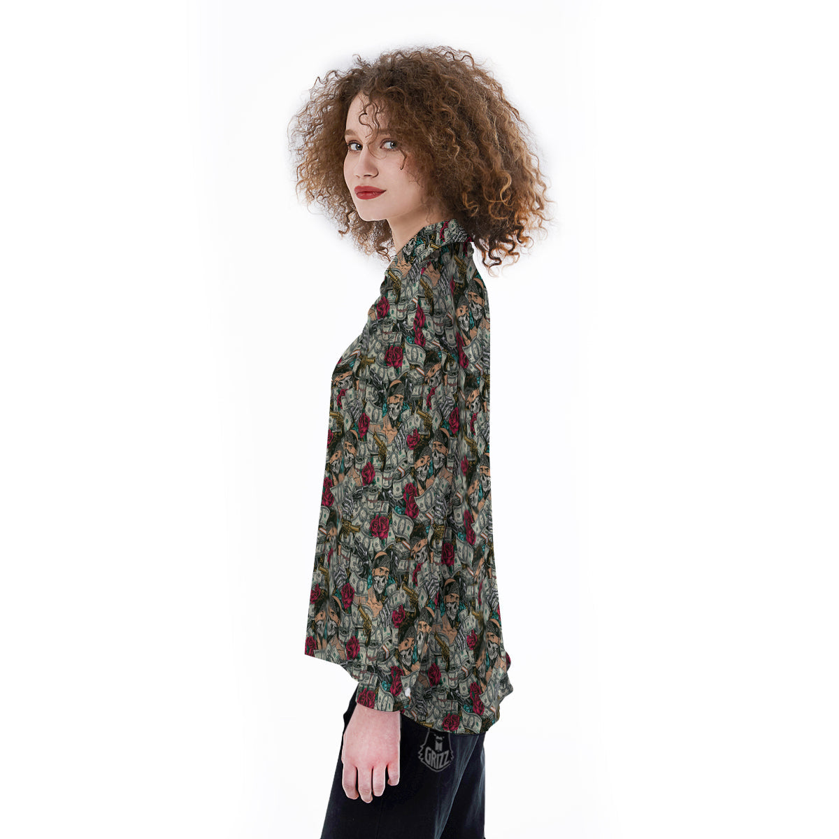 Gang Gun And Money Vintage Print Pattern Women's Long Sleeve Shirts-grizzshop