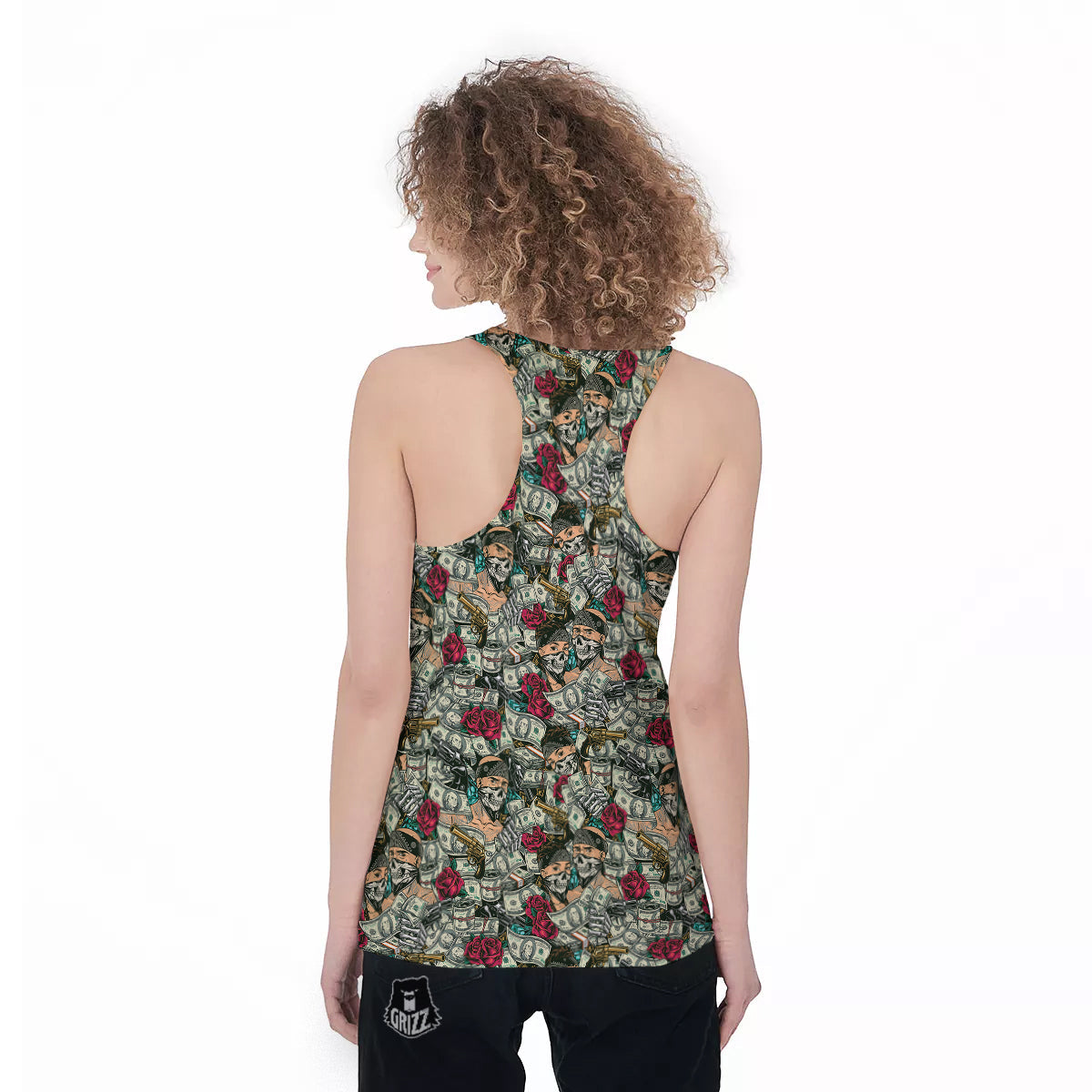 Gang Gun And Money Vintage Print Pattern Women's Racerback Tank Top-grizzshop