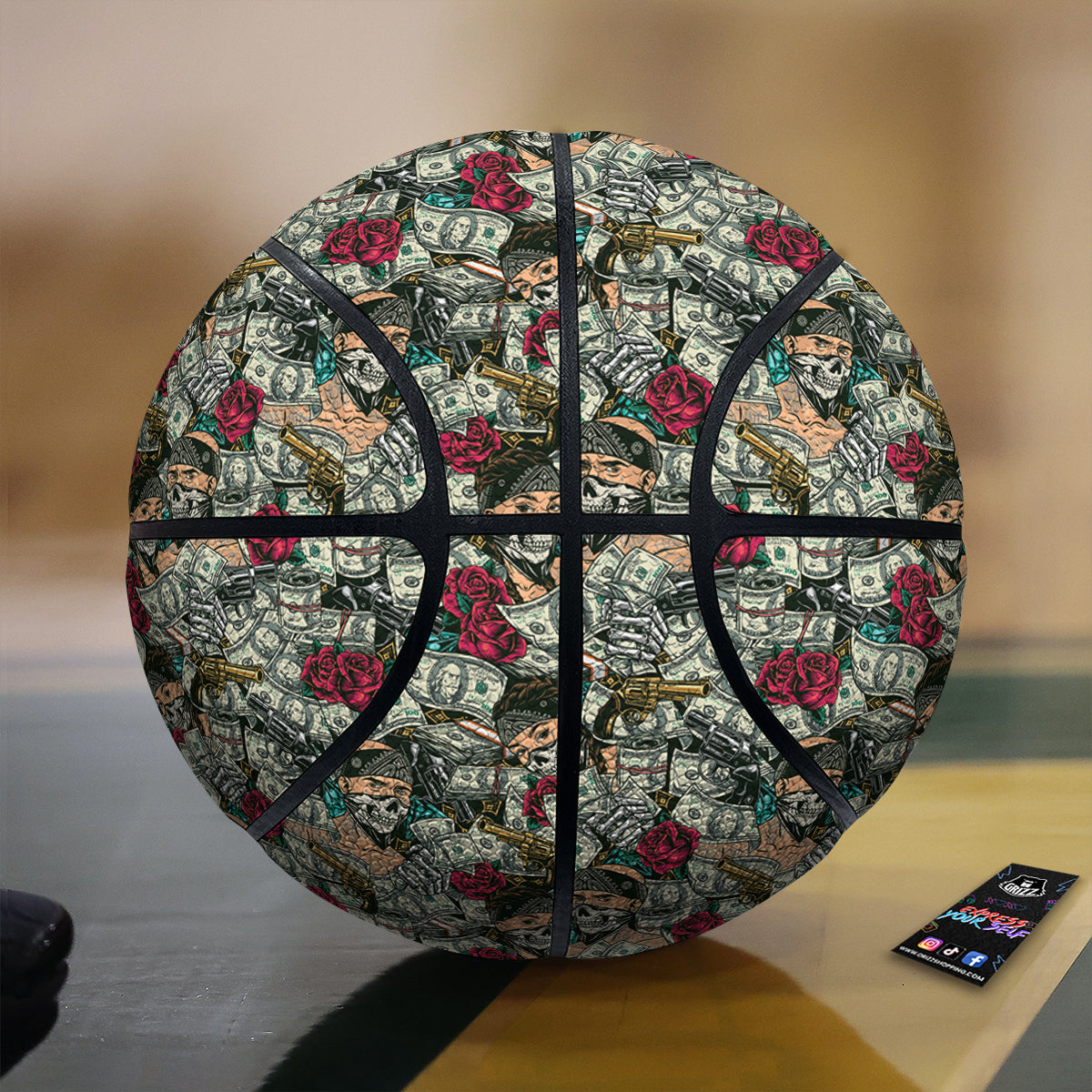 Gang Gun And Money Vintage Print Pattern Basketball