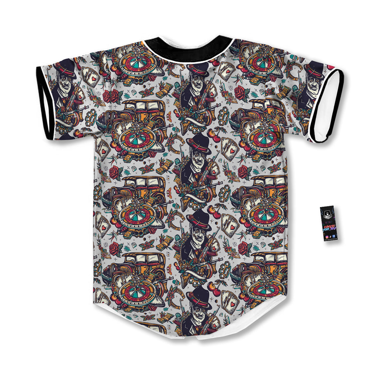 Gangsters And Criminal Tattoo Print Pattern Baseball Jersey-grizzshop