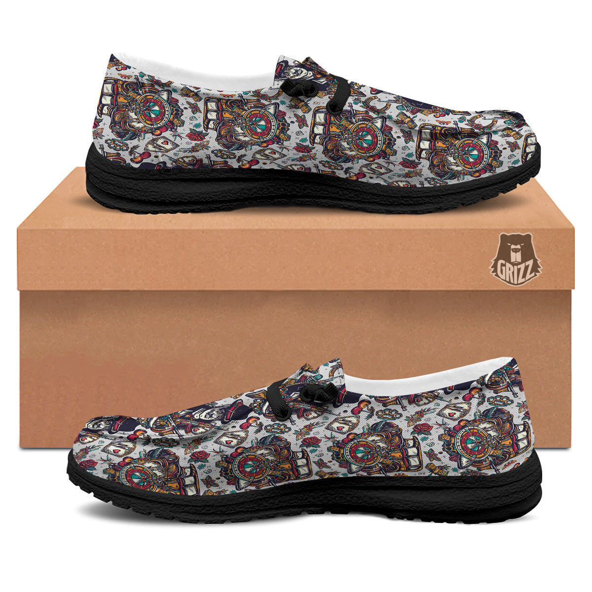 Gangsters And Criminal Tattoo Print Pattern Black Loafers-grizzshop