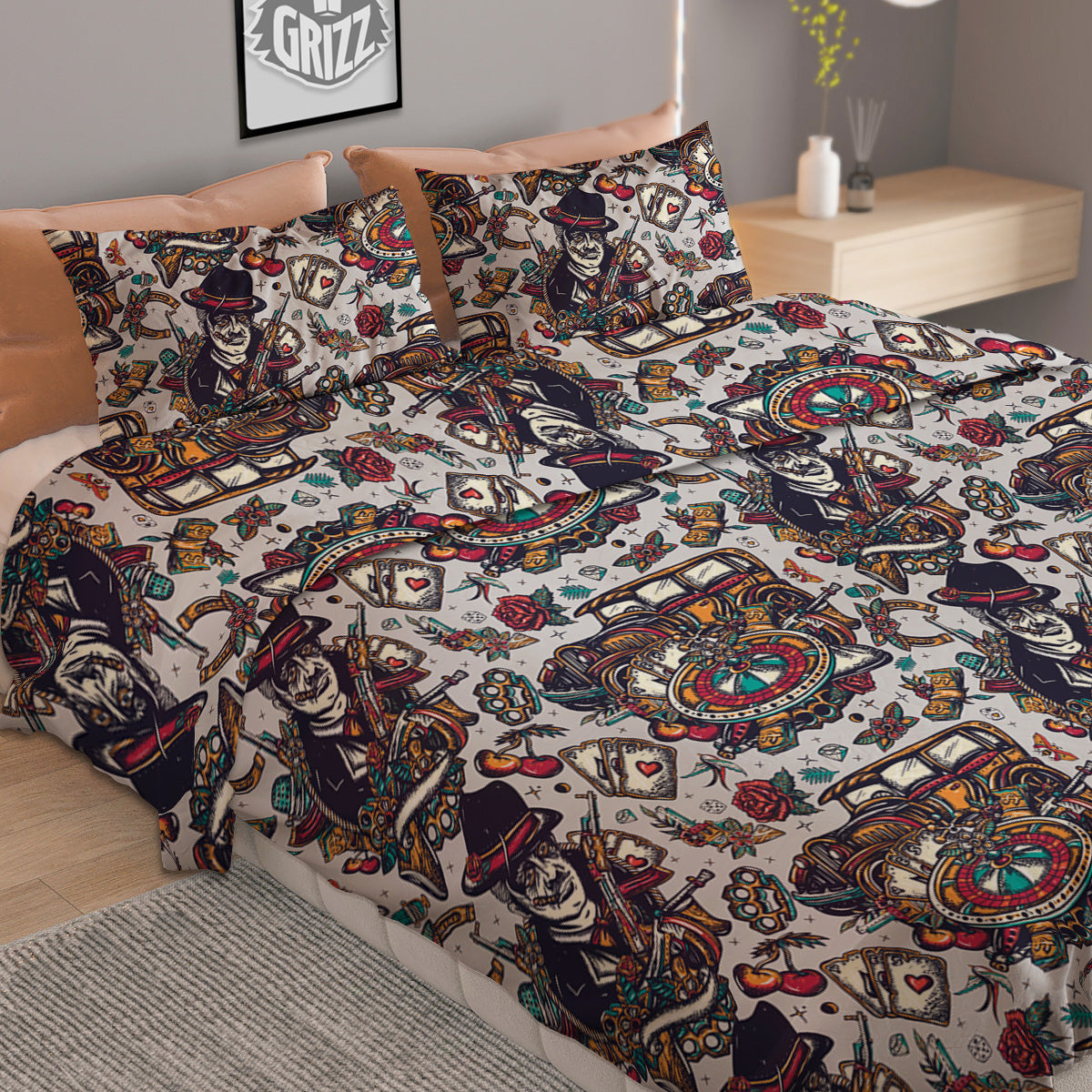 Gangsters And Criminal Tattoo Print Pattern Duvet Cover Bedding Set