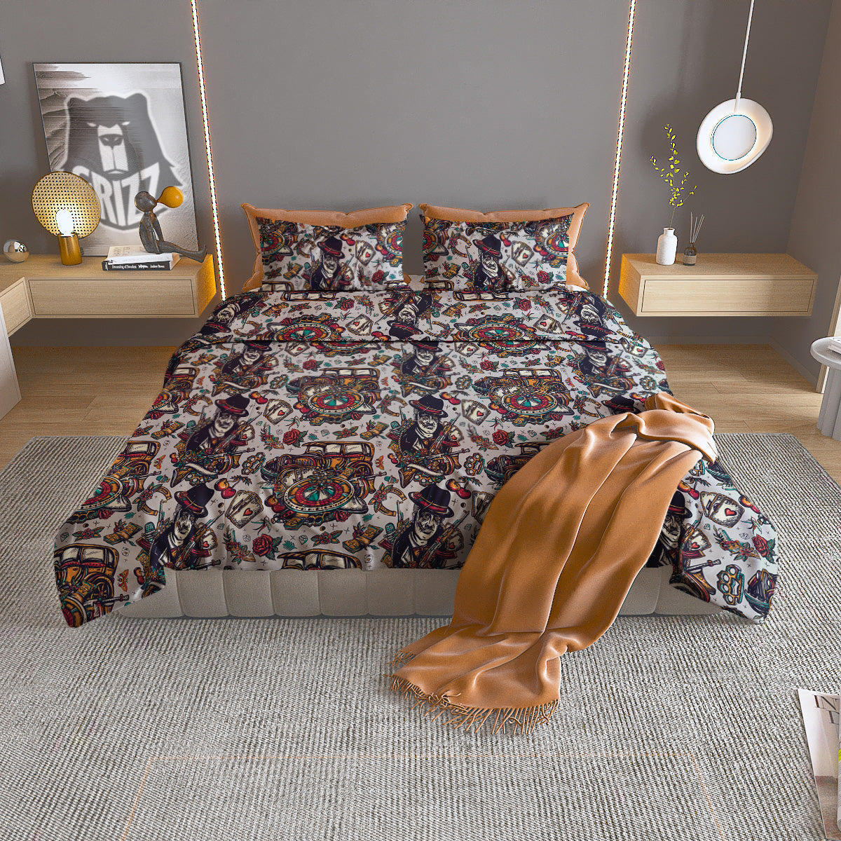 Gangsters And Criminal Tattoo Print Pattern Duvet Cover Bedding Set