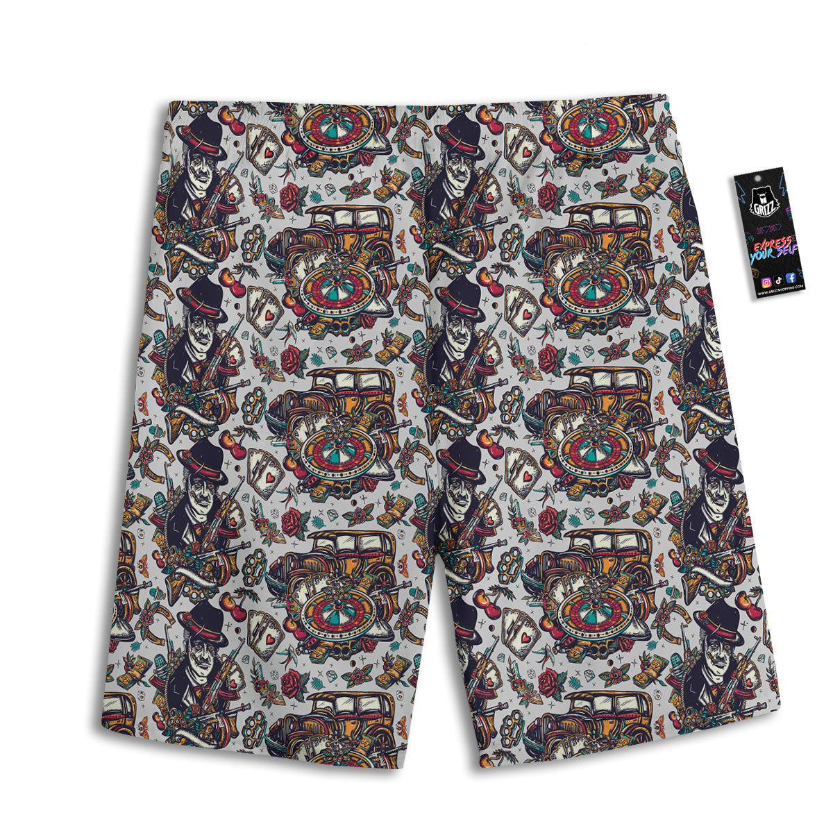 Gangsters And Criminal Tattoo Print Pattern Men's Athletic Shorts
