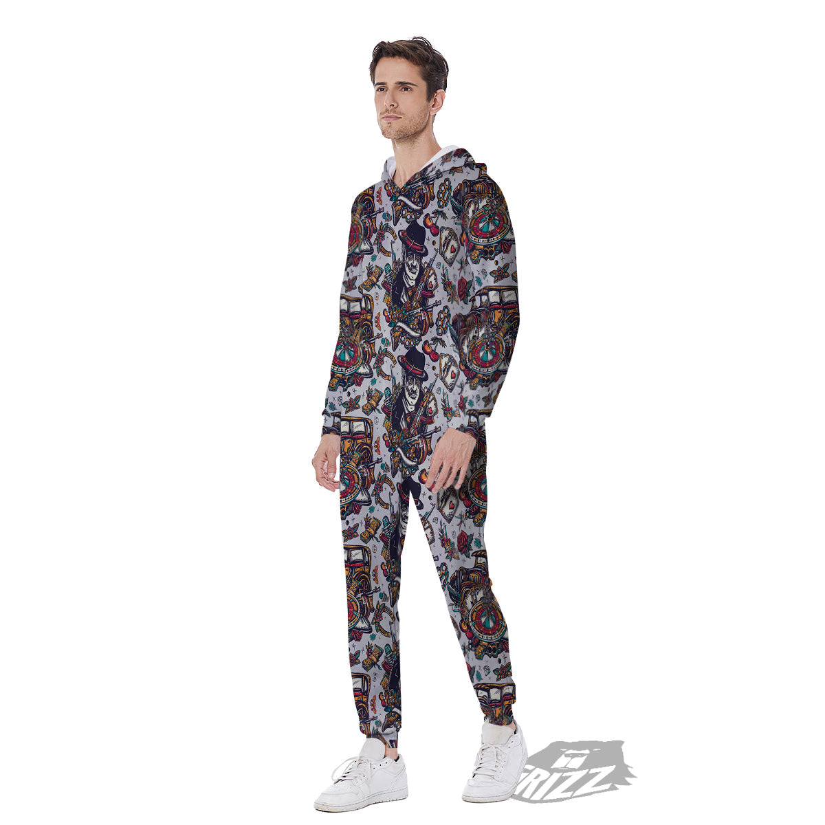 Gangsters And Criminal Tattoo Print Pattern Men's Jumpsuit-grizzshop
