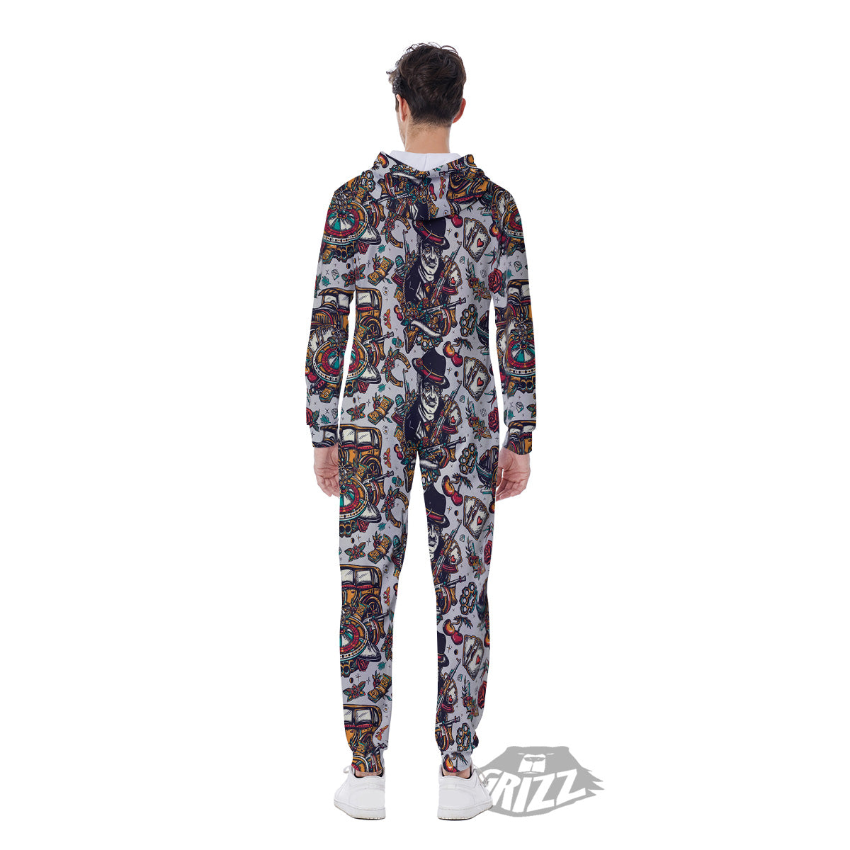 Gangsters And Criminal Tattoo Print Pattern Men's Jumpsuit-grizzshop