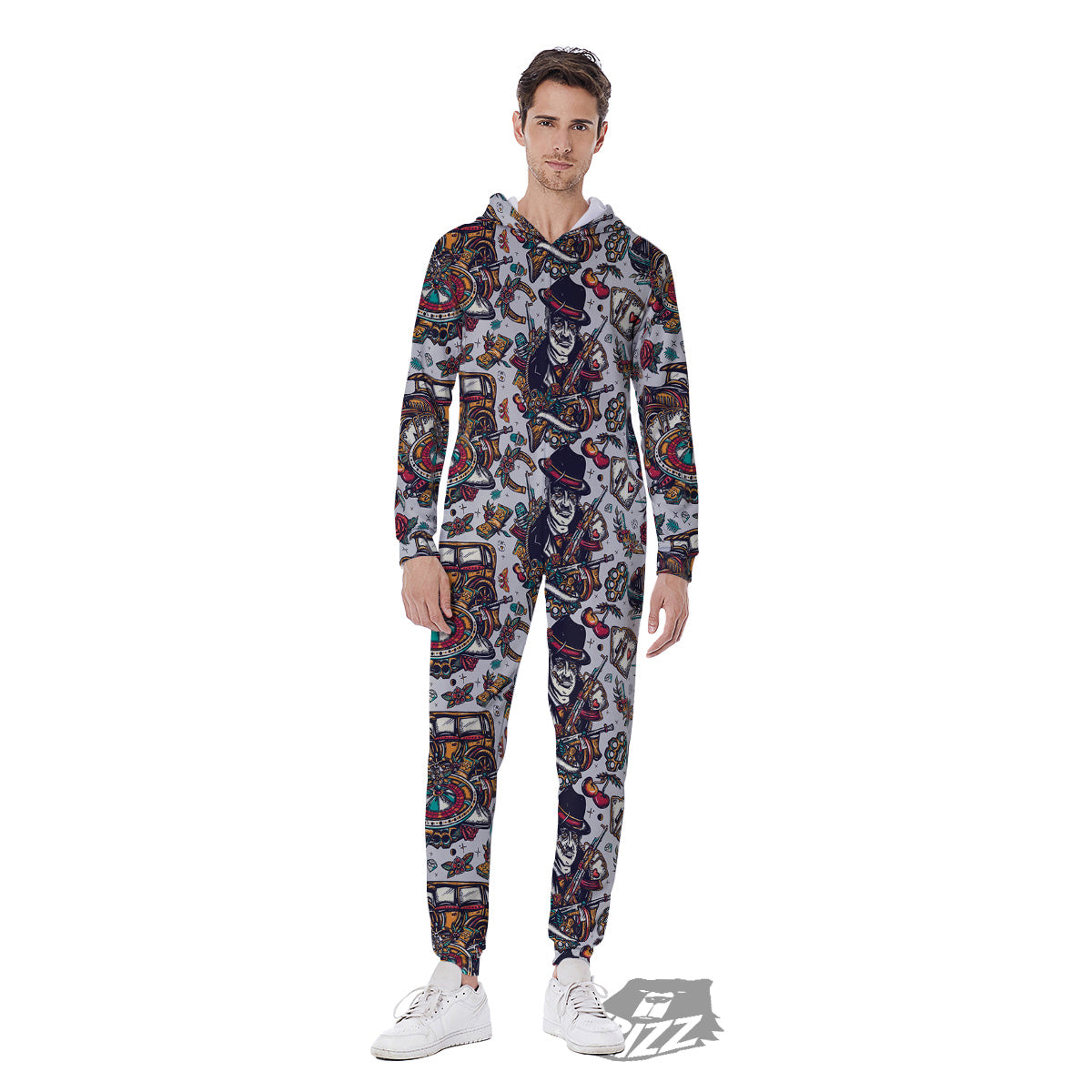Gangsters And Criminal Tattoo Print Pattern Men's Jumpsuit-grizzshop