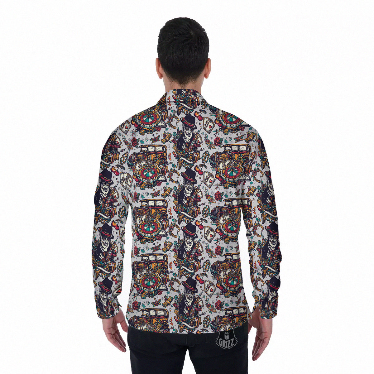 Gangsters And Criminal Tattoo Print Pattern Men's Long Sleeve Shirts-grizzshop
