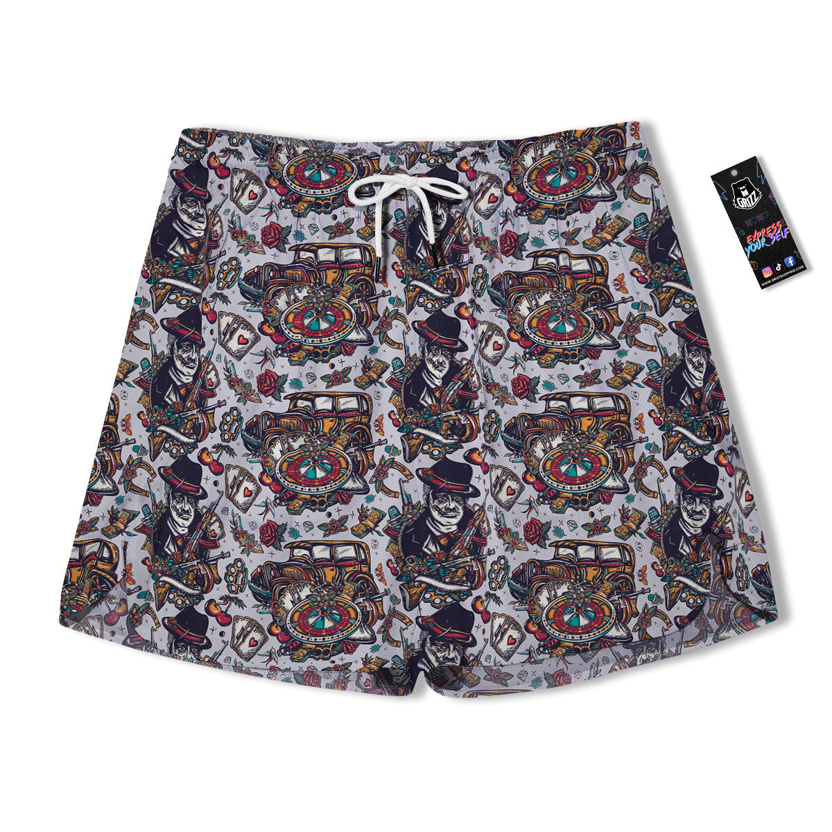 Gangsters And Criminal Tattoo Print Pattern Men's Running Shorts-grizzshop