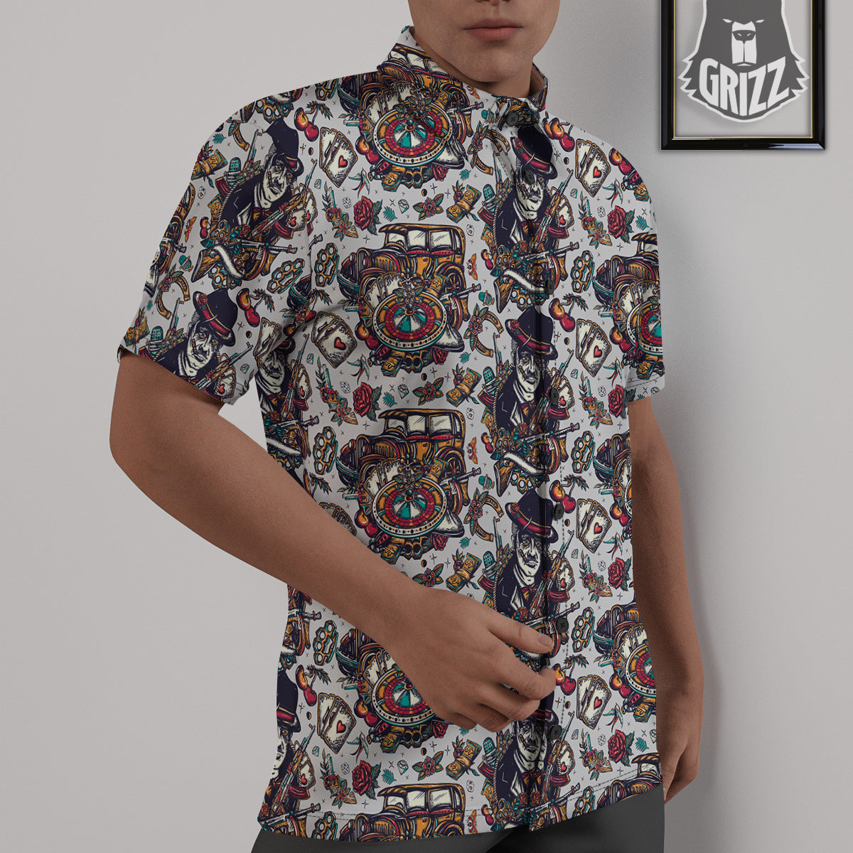 Gangsters And Criminal Tattoo Print Pattern Untucked Shirts-grizzshop