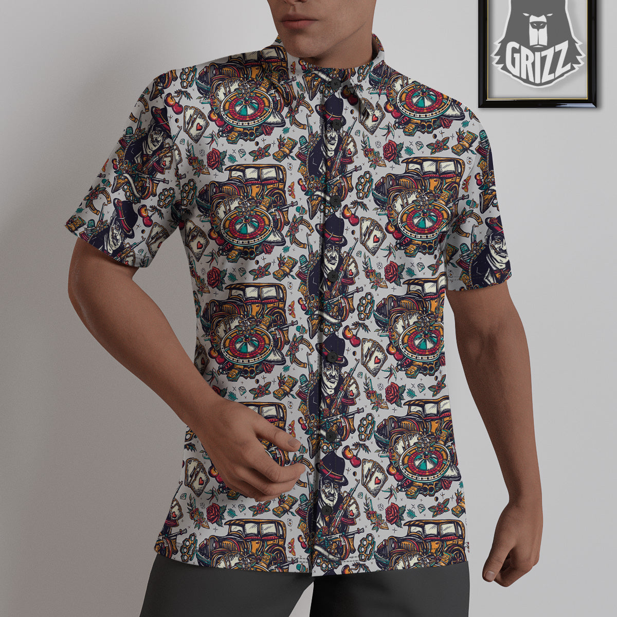 Gangsters And Criminal Tattoo Print Pattern Untucked Shirts-grizzshop