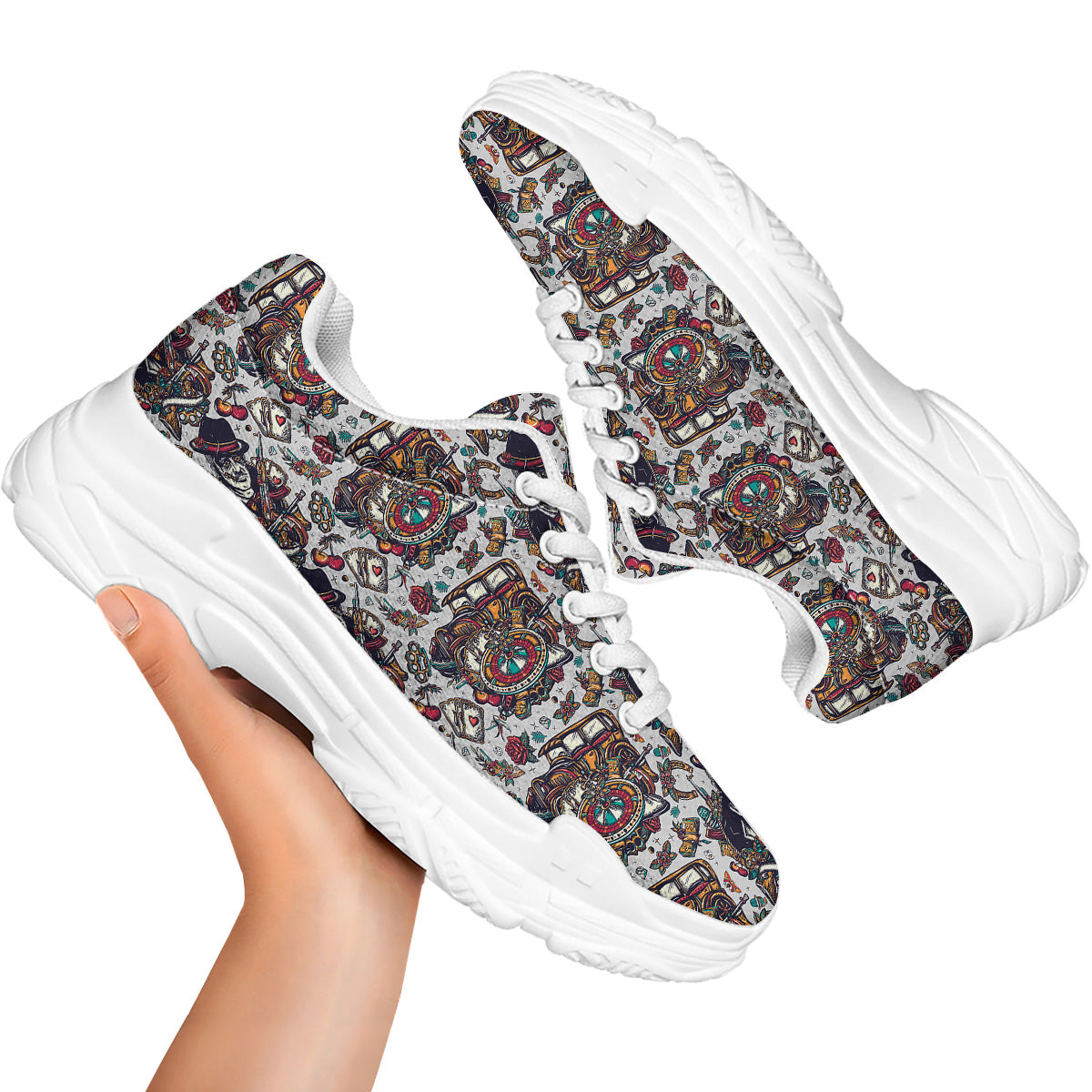 Gangsters And Criminal Tattoo Print Pattern White Chunky Shoes-grizzshop