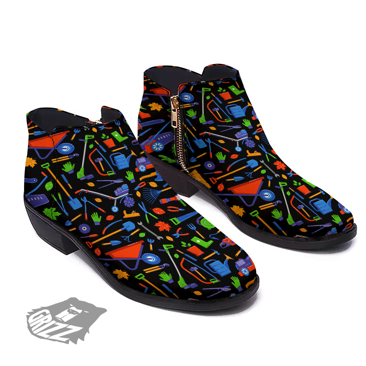 Garden Tools Print Pattern Ankle Boots-grizzshop