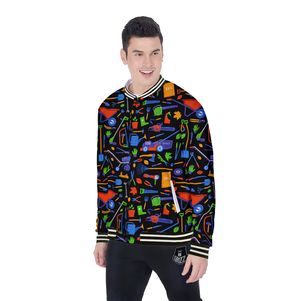 Garden Tools Print Pattern Baseball Jacket-grizzshop