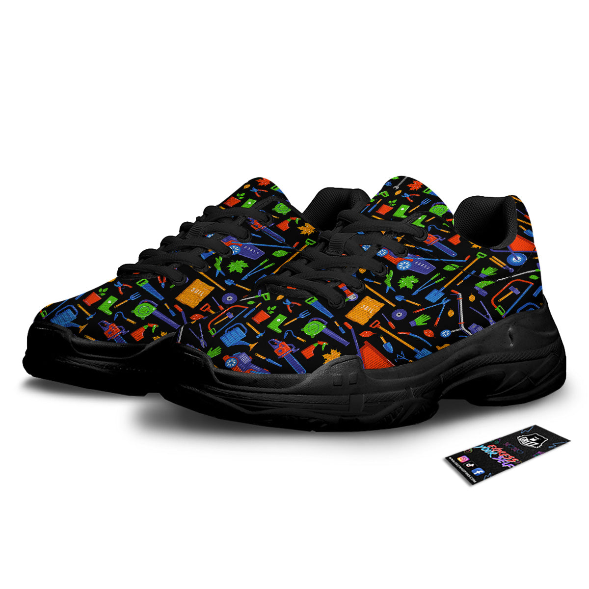 Garden Tools Print Pattern Black Chunky Shoes-grizzshop